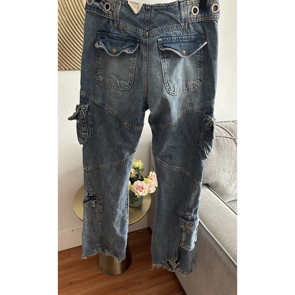 Free People Call Me Crazy Cargo Jeans 26 We The Free Grommet Waist Blue - Picture 6 of 16